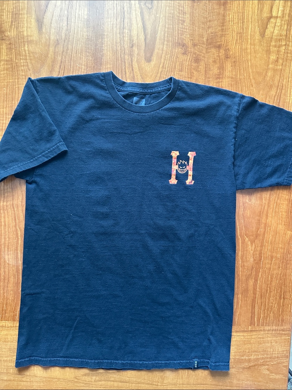 Black huf Graphic Tee with Small 'H' spitfire Logo vintage